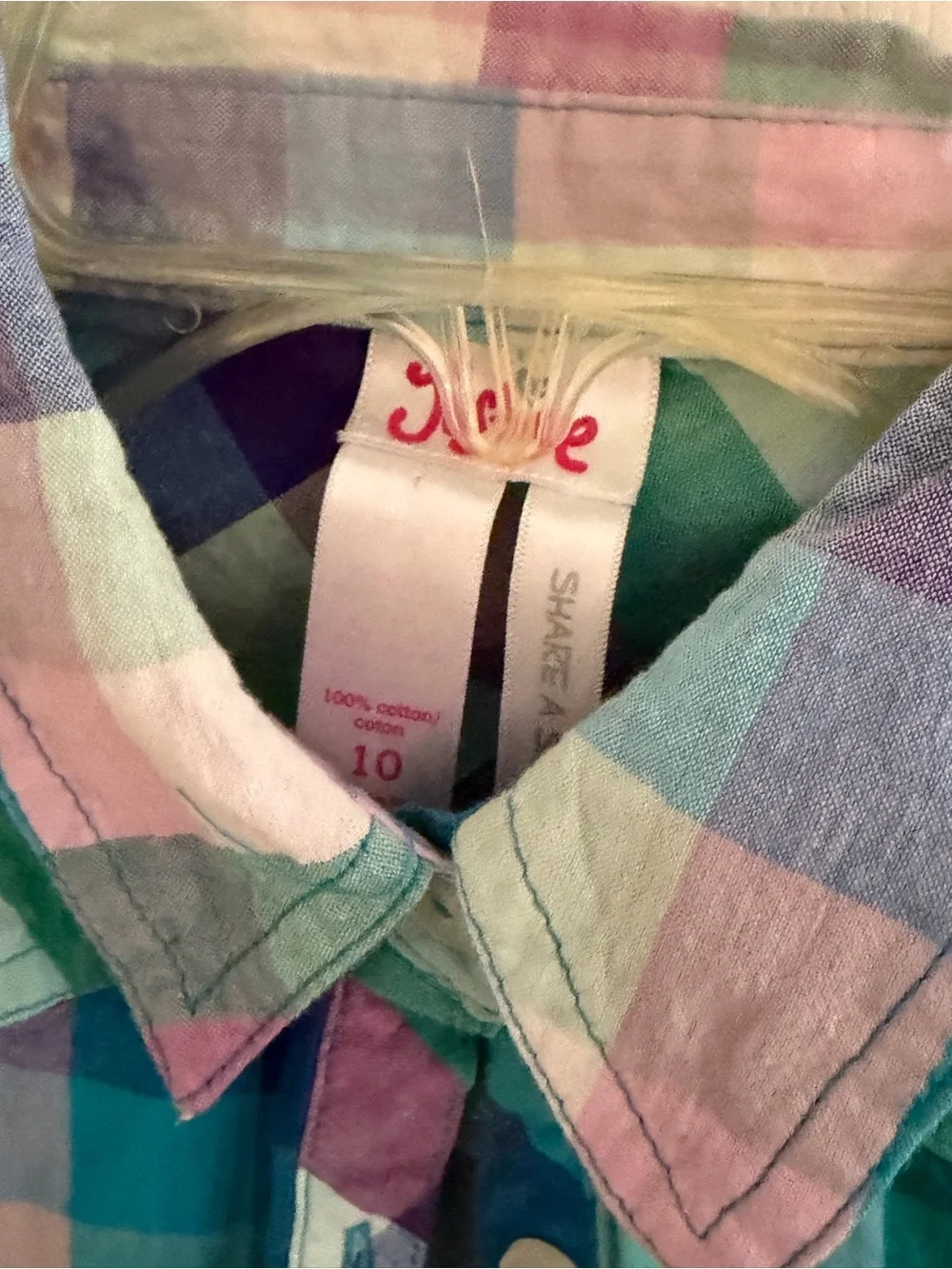 Justice Plaid Button-Down Shirt in Teal, Purple & Pink